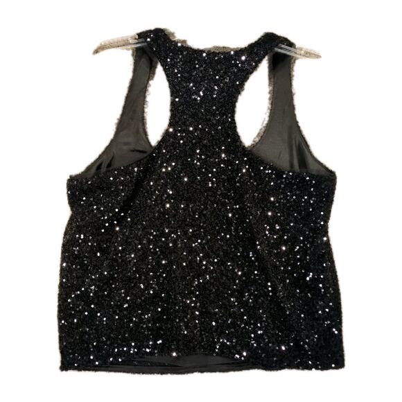 Heartloom Black Sequin Racerback Tank M NWT Cropped NYE Mesh Trim Holiday - Picture 3 of 9